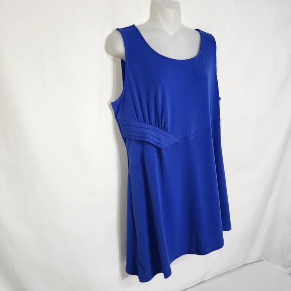 Susan Graver Womens Tank Top Medium Blue Liquid Knit Asymmetric Hem Sleeveless - Picture 4 of 8